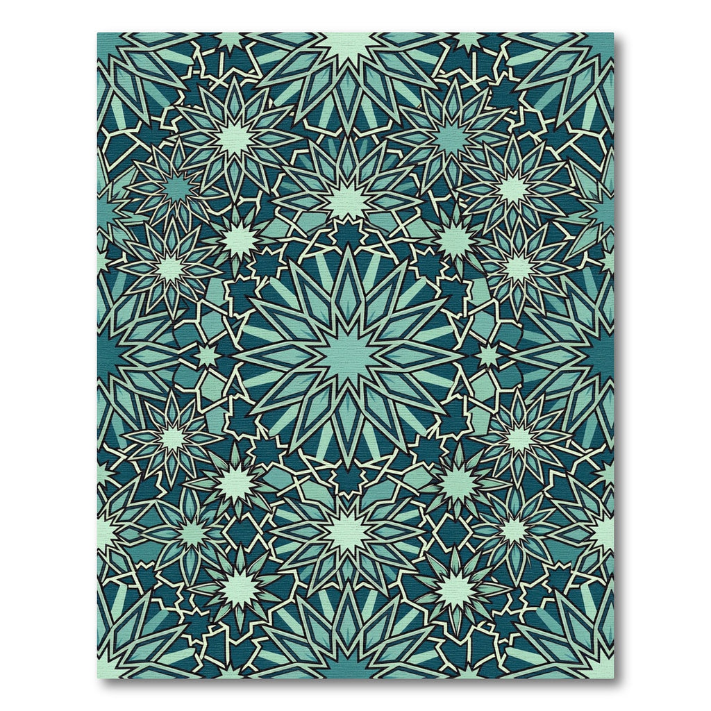 Teal Geometric Starburst Mosaic Rug