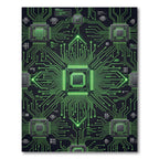 Neon Green Cyber Circuit Grid Rug