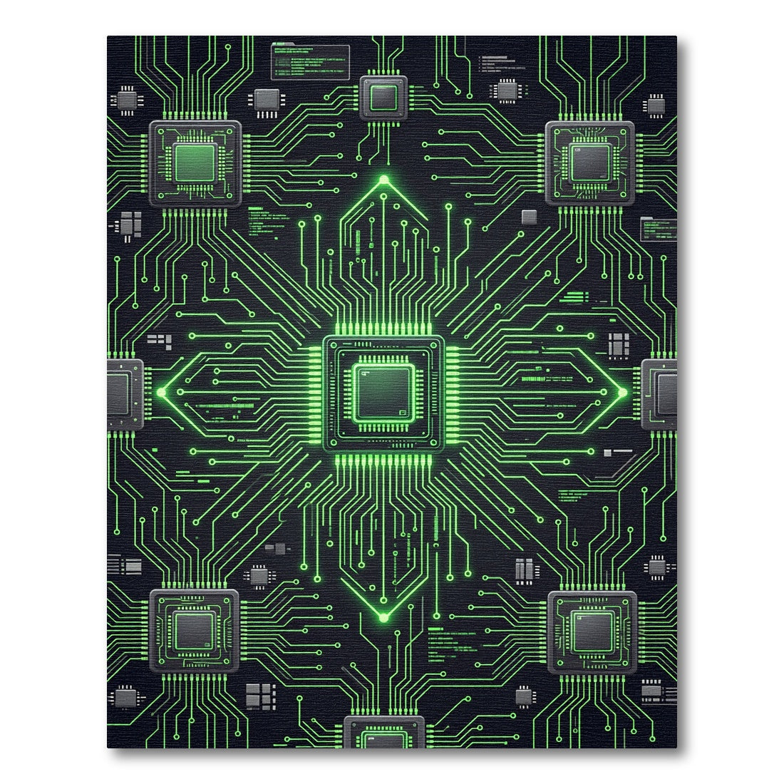 Neon Green Cyber Circuit Grid Rug