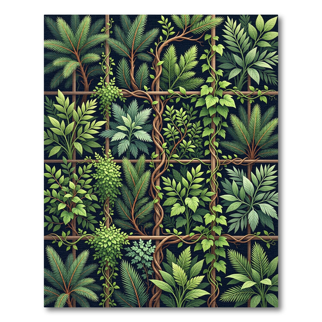 Lush Green Botanical Trellis Grid Rug