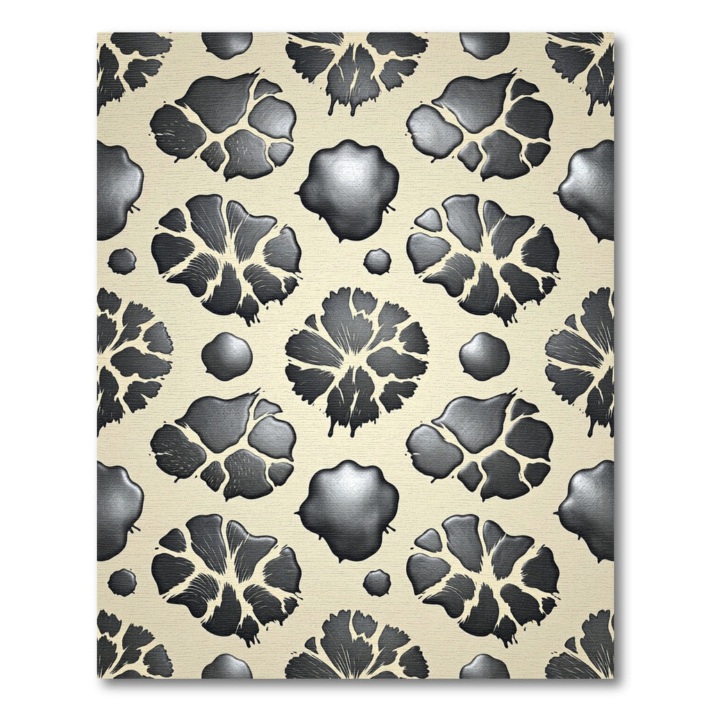 Black Petal Blobs Cream Background Rug