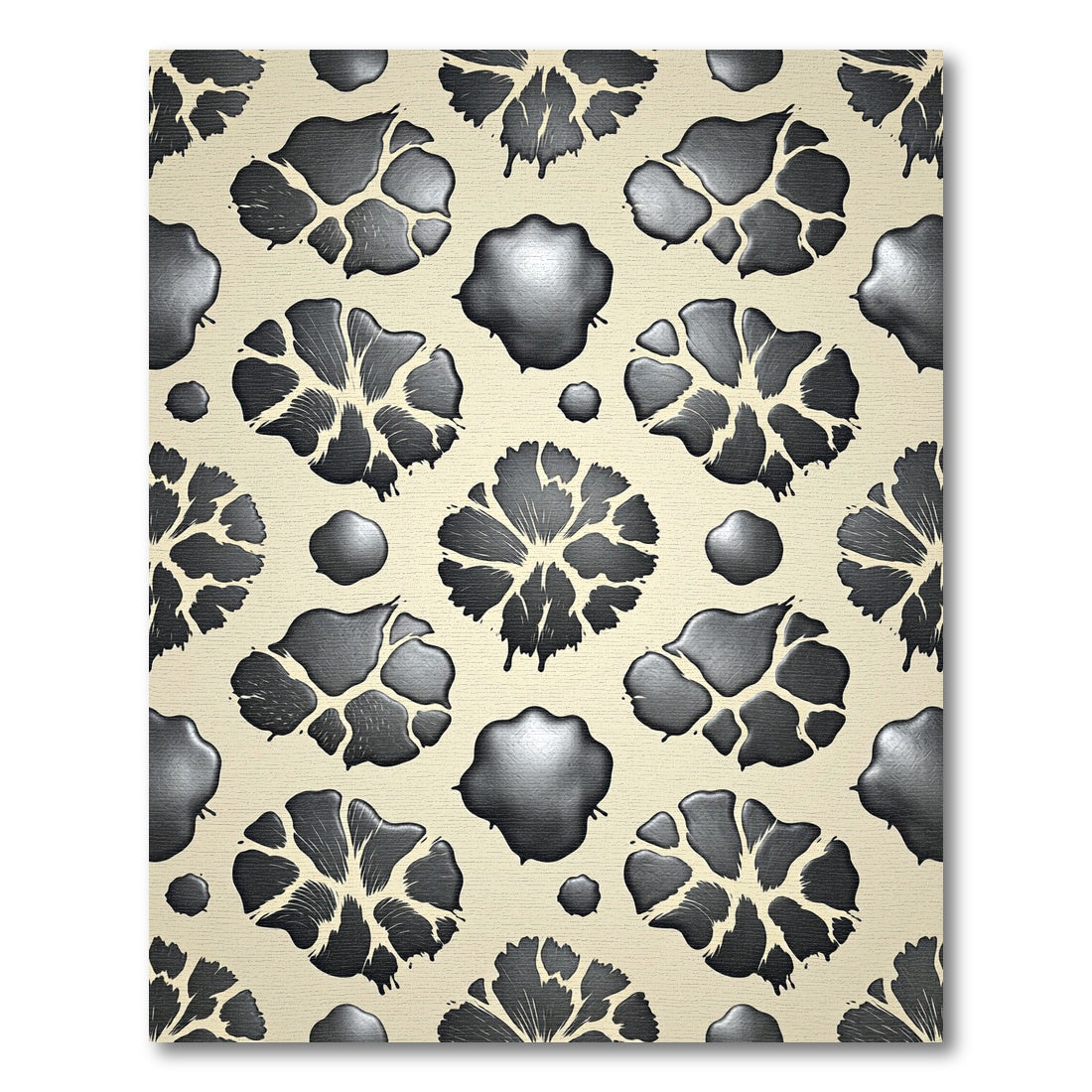 Black Petal Blobs Cream Background Rug