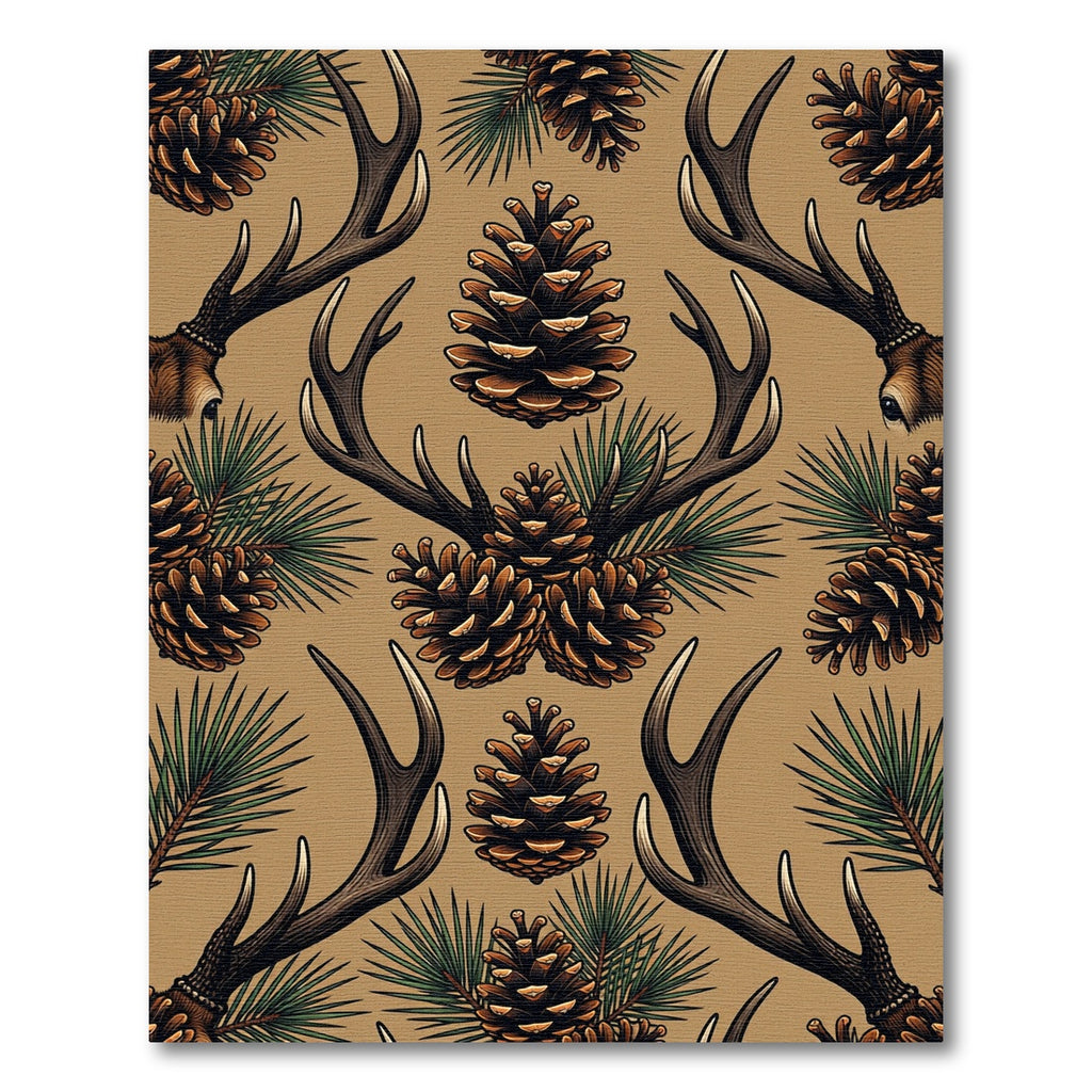 Rustic Deer Antler Pinecone Woodland Rug