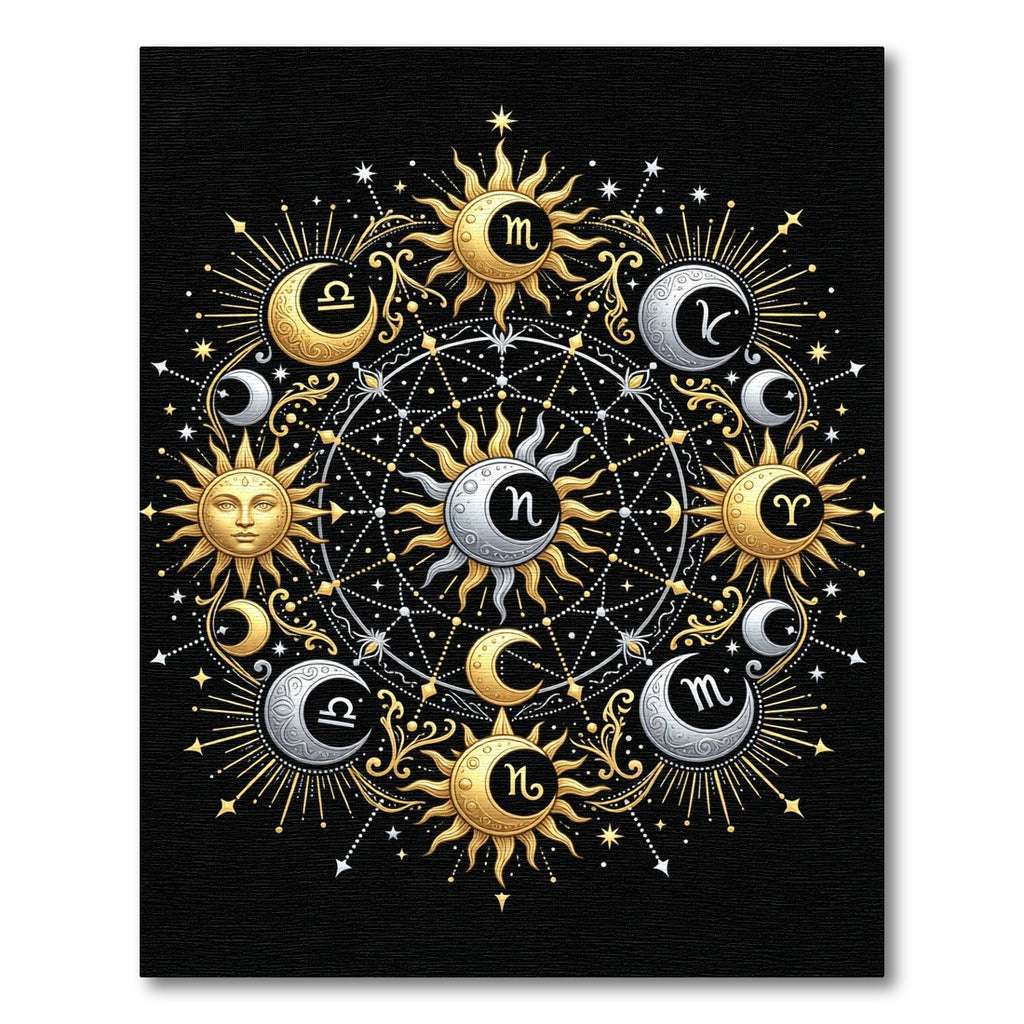 Golden Celestial Sun Moon Zodiac Rug