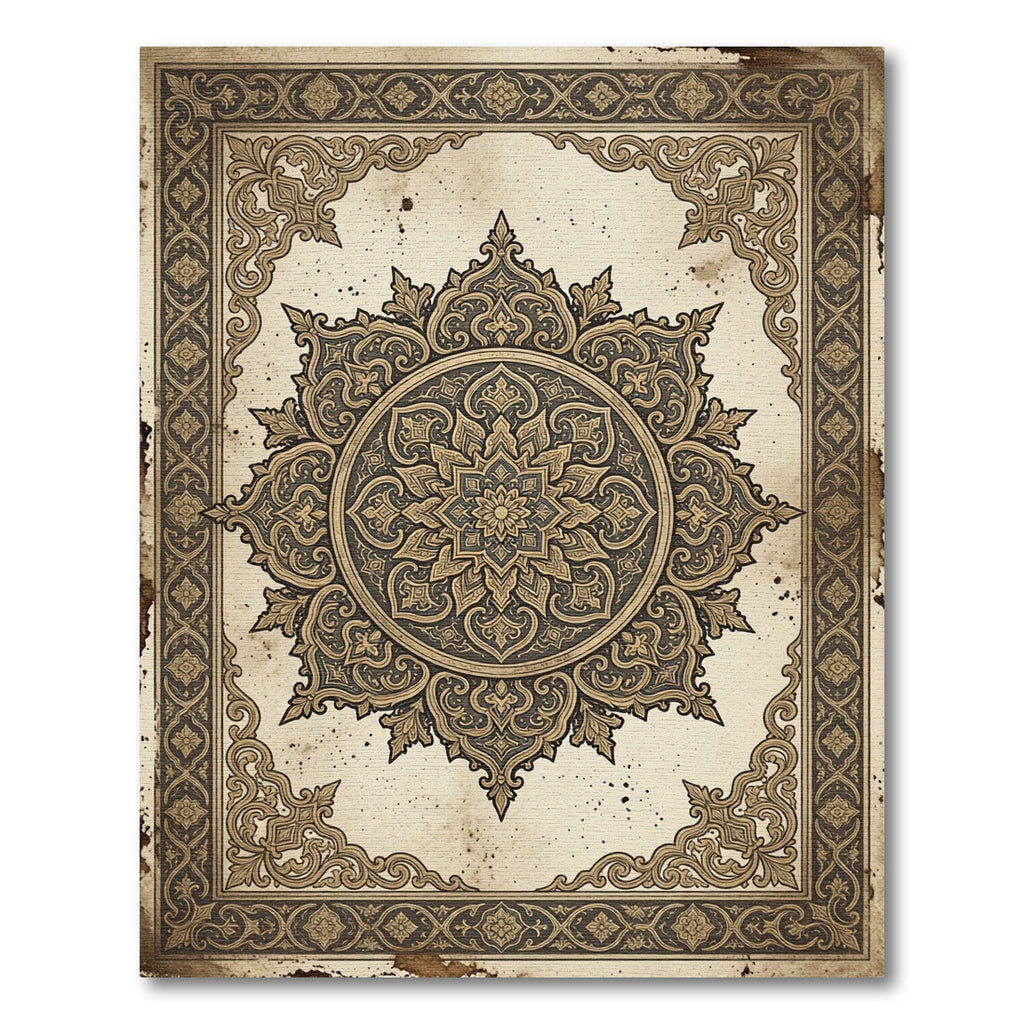 Ornate Coffee And Charcoal Floral Medallion Rug
