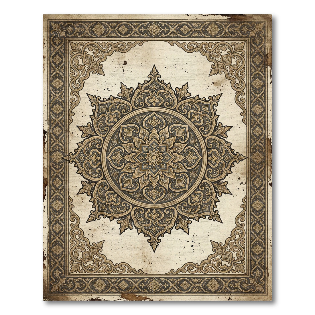 Ornate Coffee And Charcoal Floral Medallion Rug