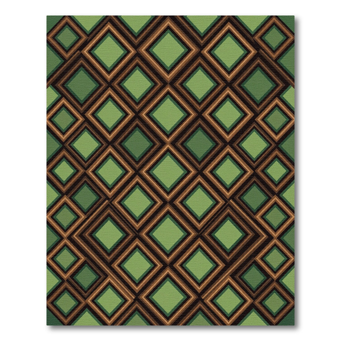 Elegant Olive Green Geometric Diamond Rug