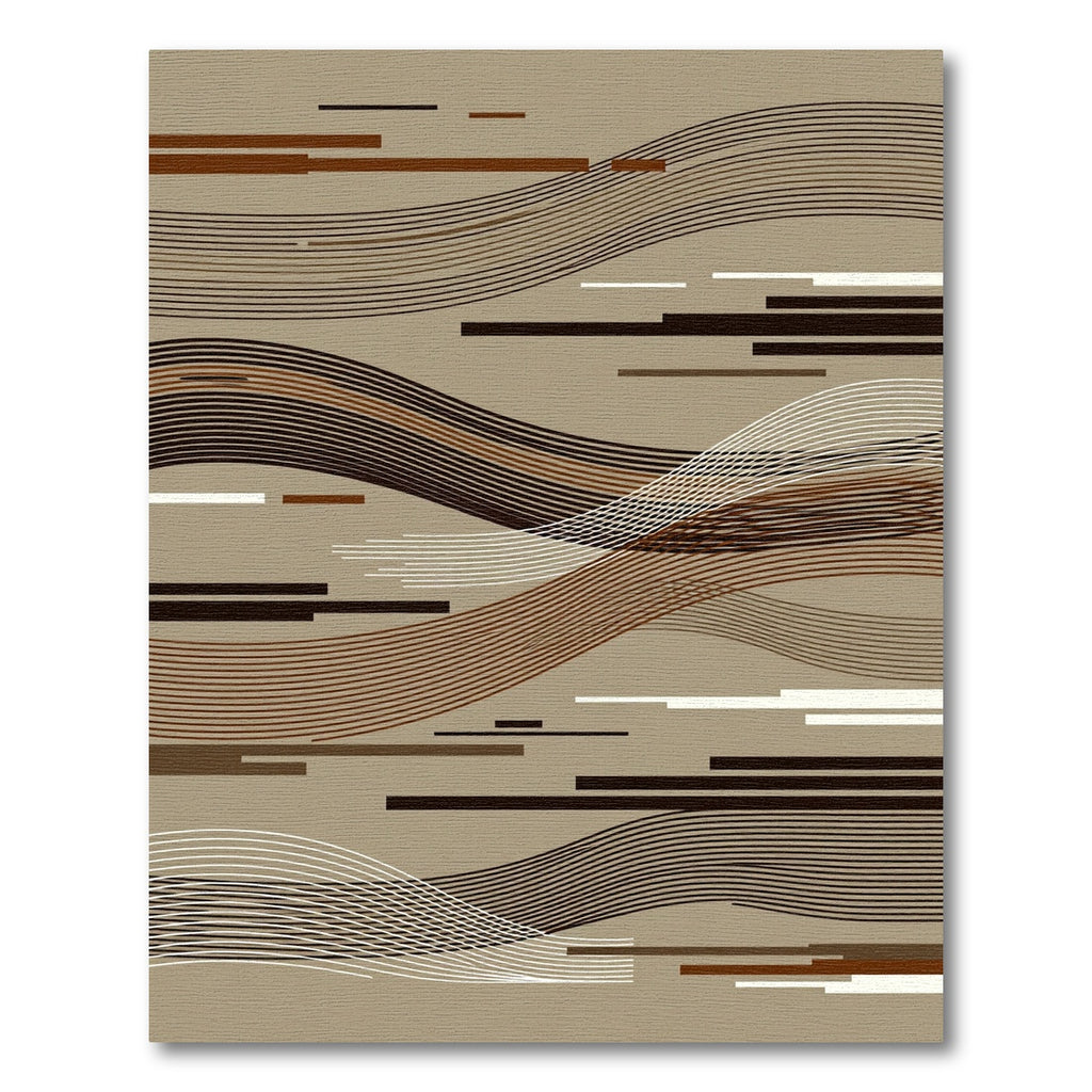 Modern Abstract Wavy Linear Earth Tone Rug