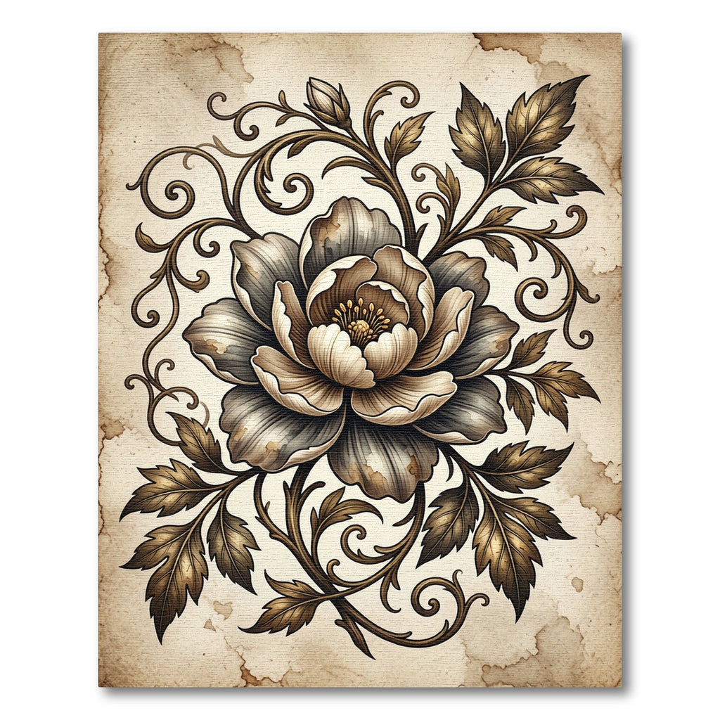 Antique Golden Floral Scroll Rug