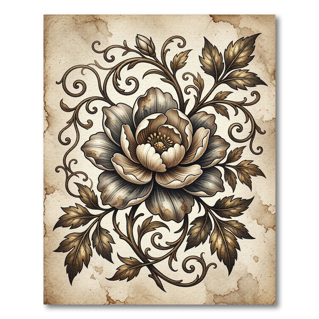 Antique Golden Floral Scroll Rug