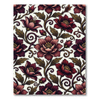 Dark Crimson Floral Scroll Botanical Rug