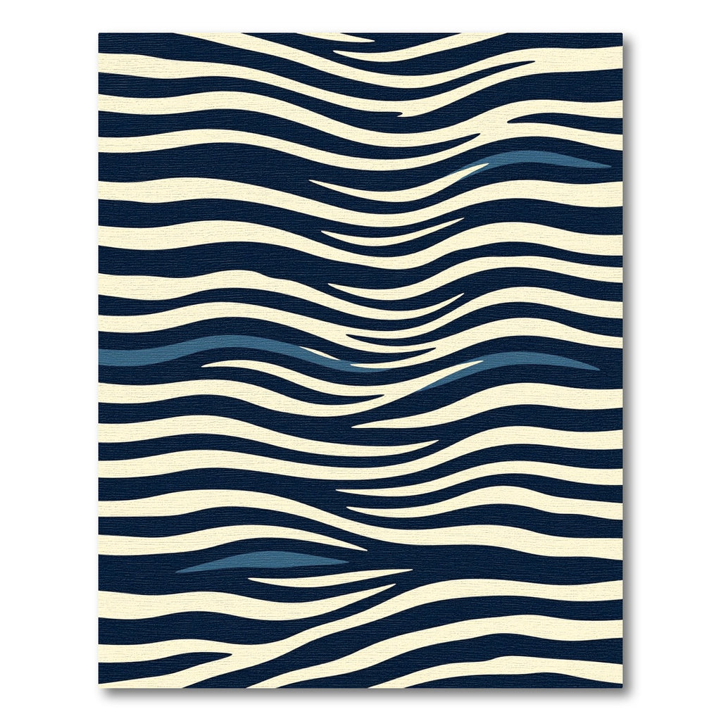 Navy Blue Cream Wavy Zebra Stripes Rug