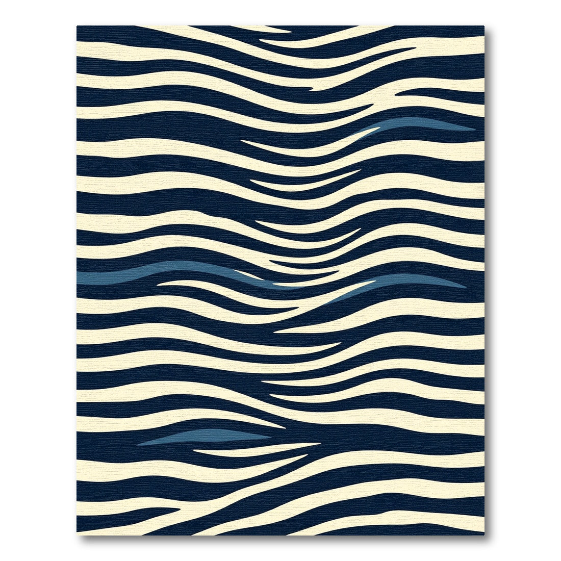 Navy Blue Cream Wavy Zebra Stripes Rug