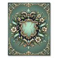 Ornate Teal Floral Crest Border Rug