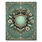 Ornate Teal Floral Crest Border Rug