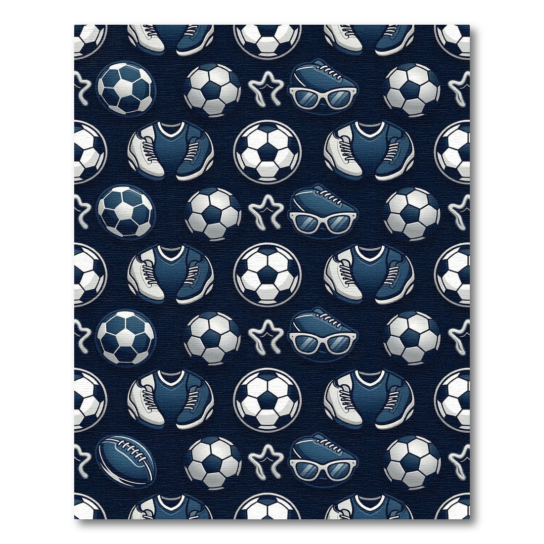 Navy Blue Soccer Sports Icon Rug