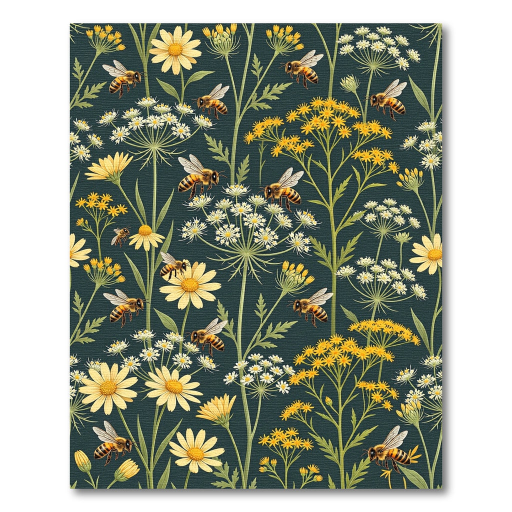 Honey Bee Garden Meadow Dark Teal Rug
