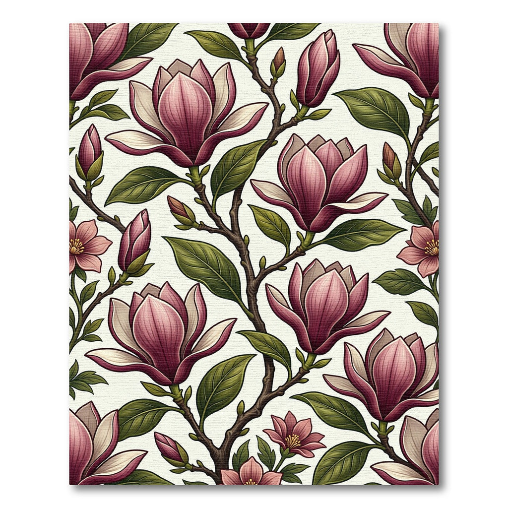 Pink Magnolia Branch Botanical Illustration Redesign Rug