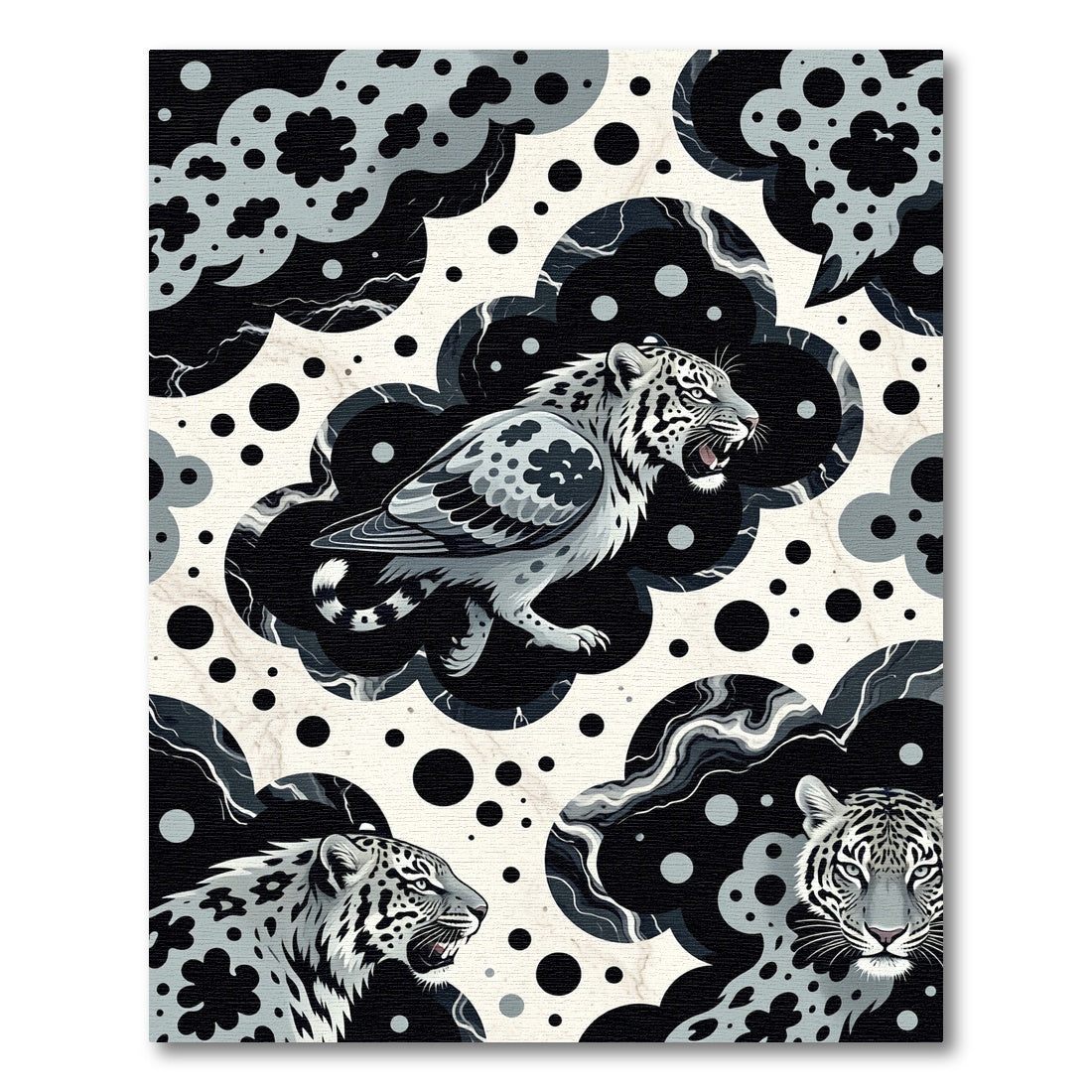 Monochromatic Feline Cloud Composition Rug