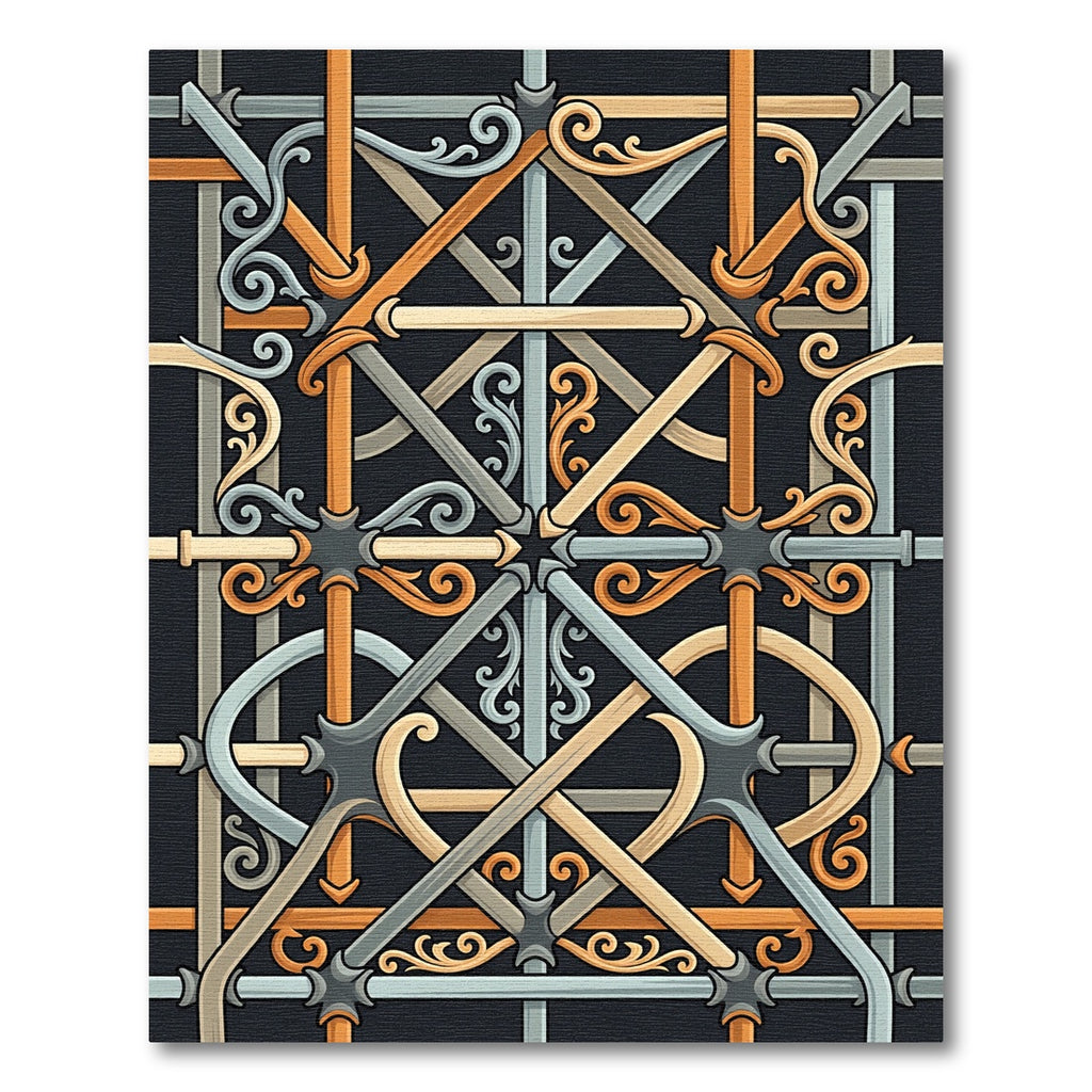 Gold Gray Intersecting Ornate Lattice Rug
