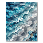 Abstract Blue Ocean Wave Coastal Landscape Rug
