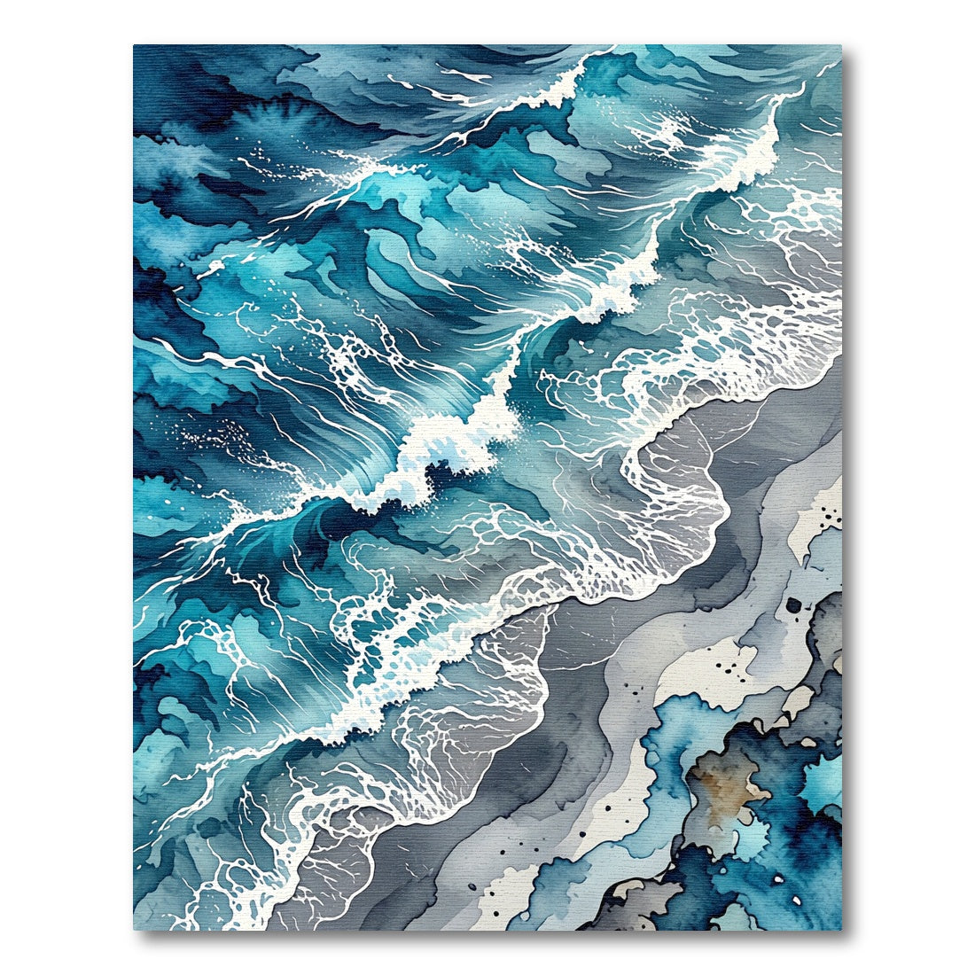 Abstract Blue Ocean Wave Coastal Landscape Rug