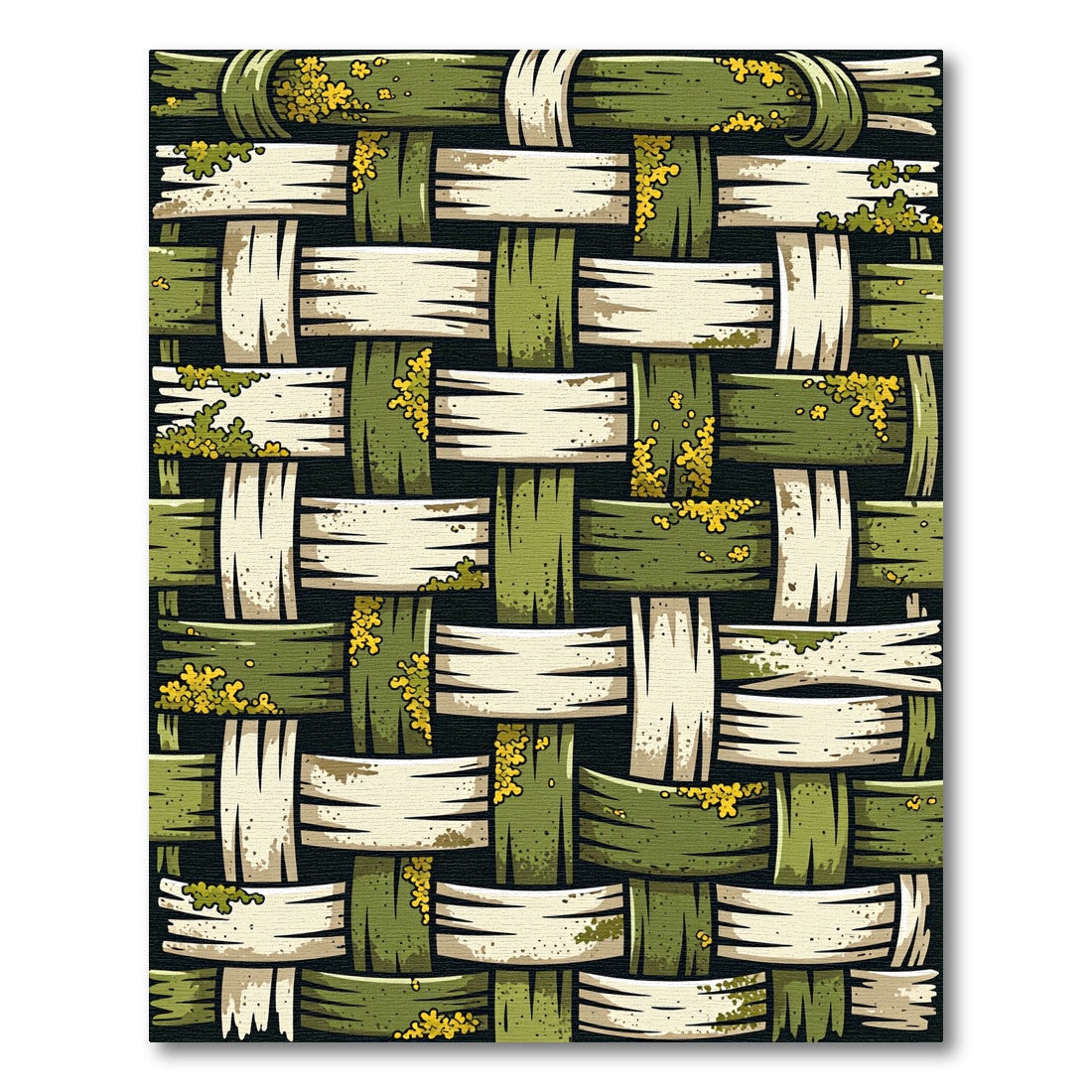 Earthy Moss Woven Textured Forest Grid Rug