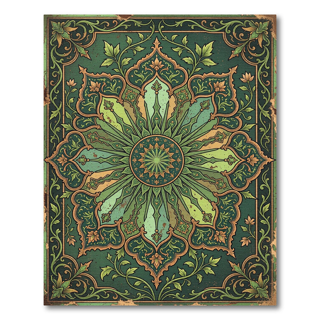 Emerald Sage Ornate Vintage Floral Medallion Rug