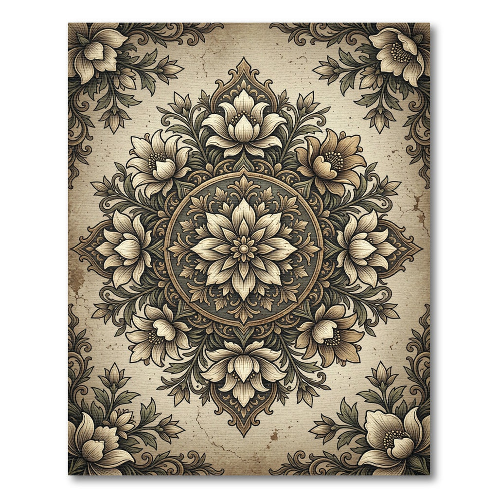 Vintage Neutral Floral Medallion Area Rug