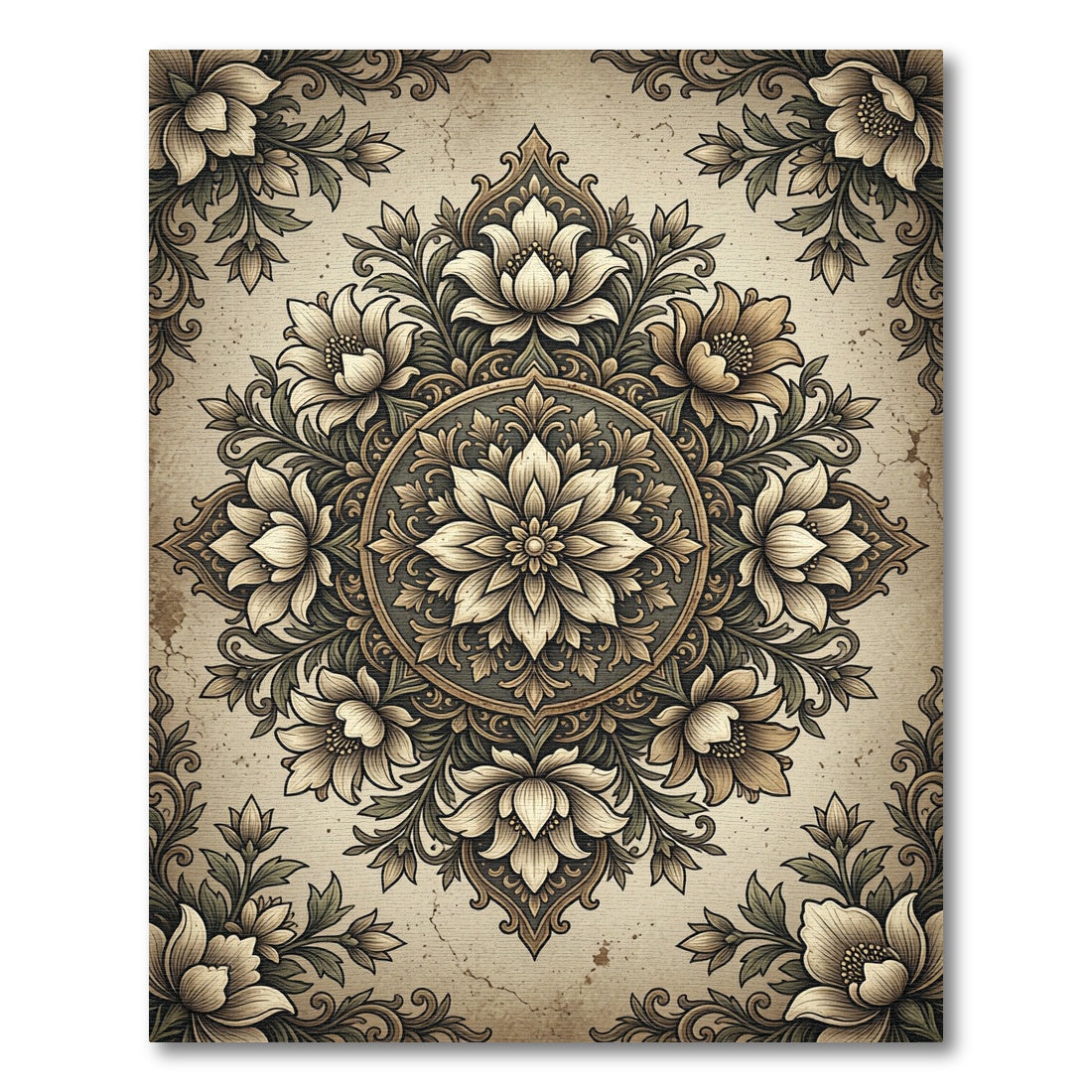 Vintage Neutral Floral Medallion Area Rug