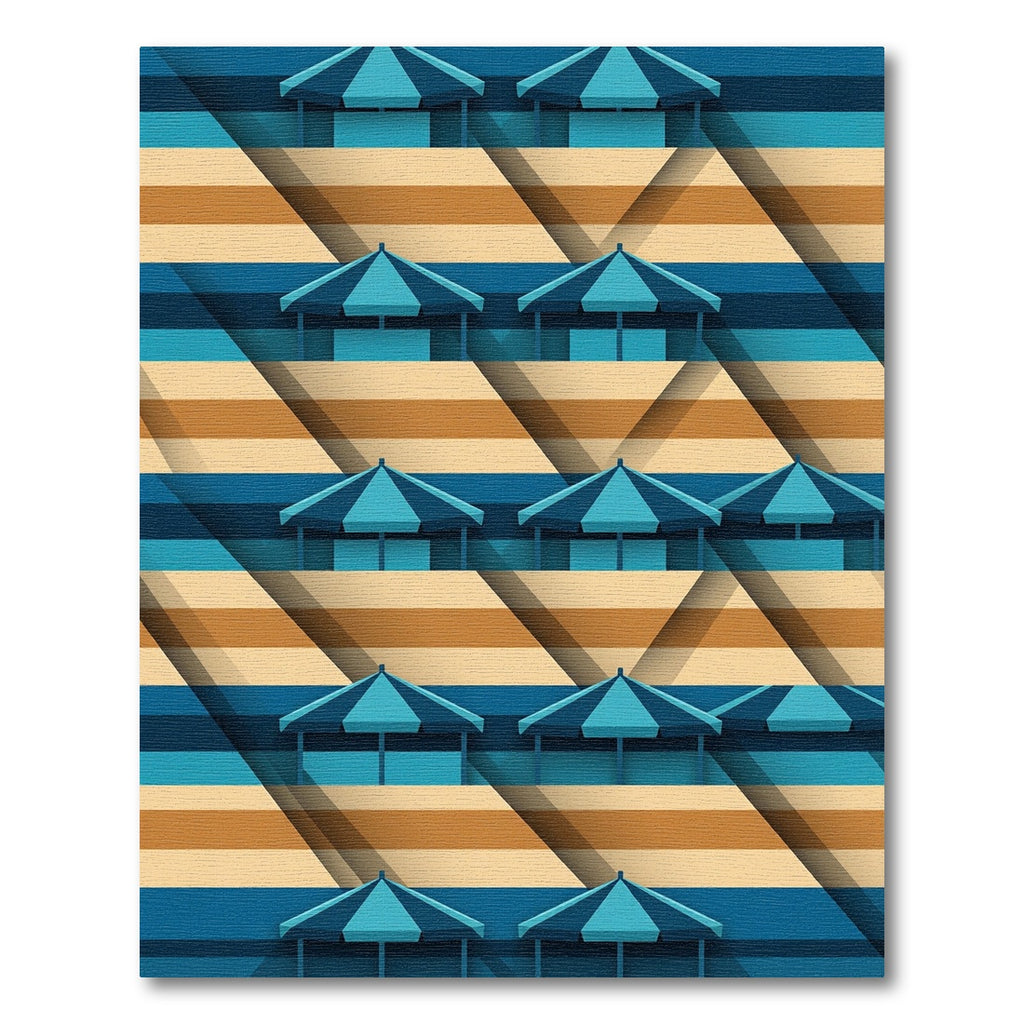 Geometric Blue Striped Umbrella Beachscape Rug