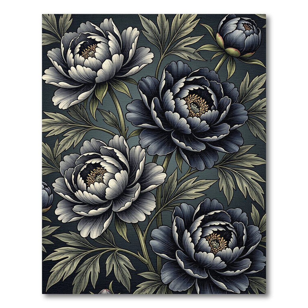 Deep Blue Peony Floral Arrangement Rug