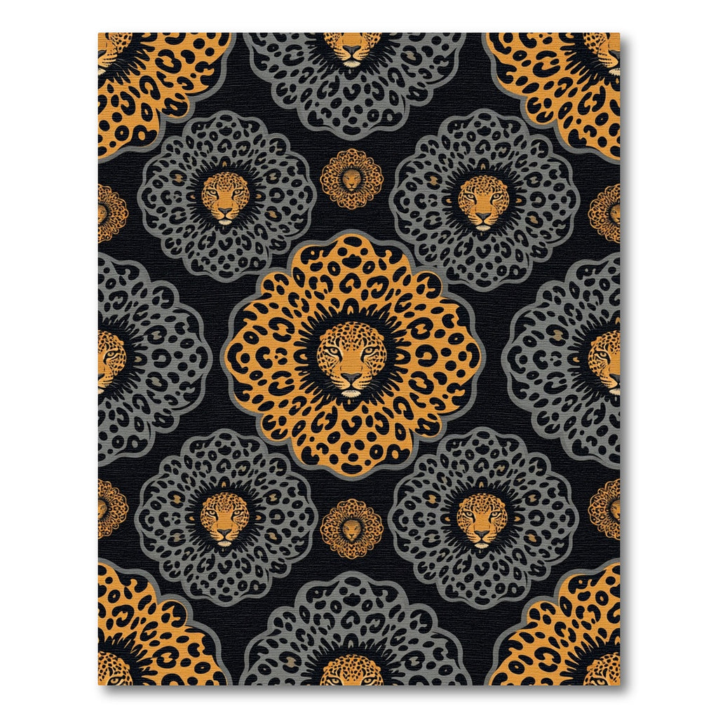 Gold and Charcoal Leopard Medallion Rug