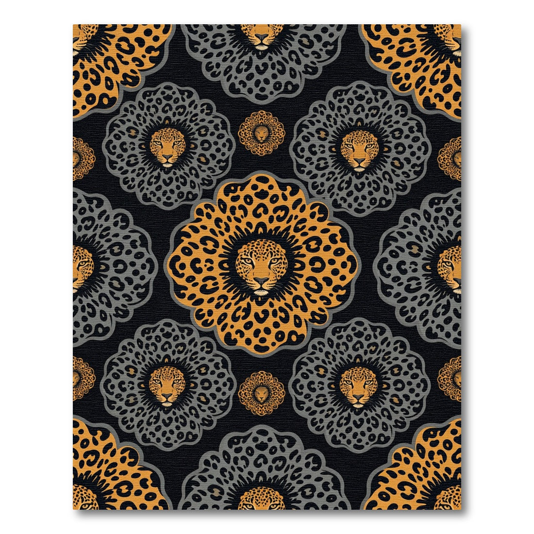 Gold and Charcoal Leopard Medallion Rug