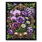 Elegant Purple Floral Ornate Frame Rug