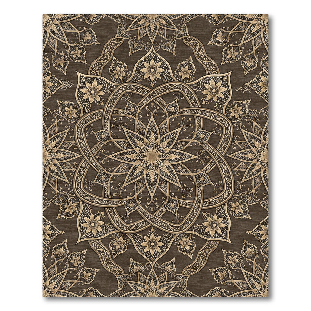 Ornate Gold Floral Mandala Rug