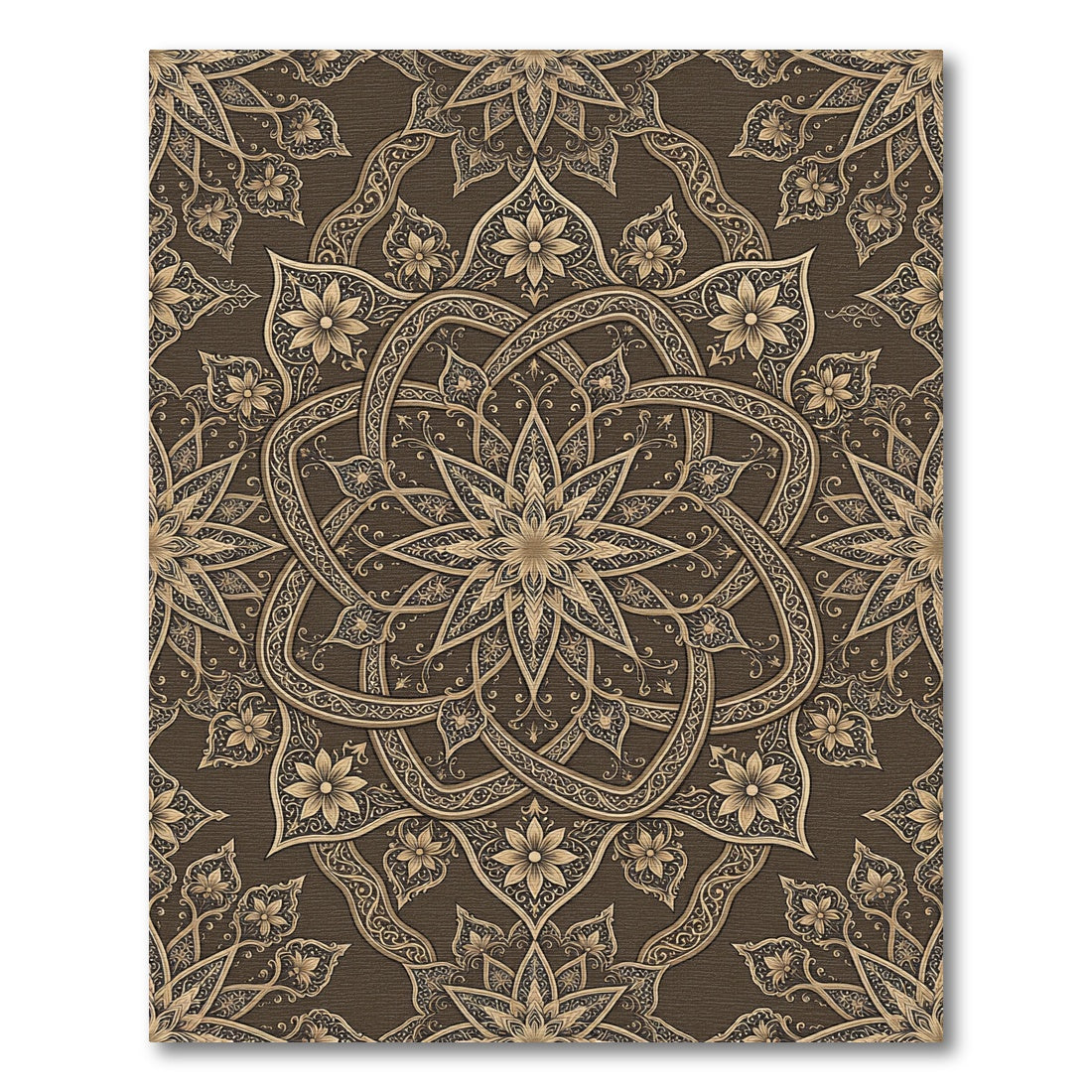 Ornate Gold Floral Mandala Rug
