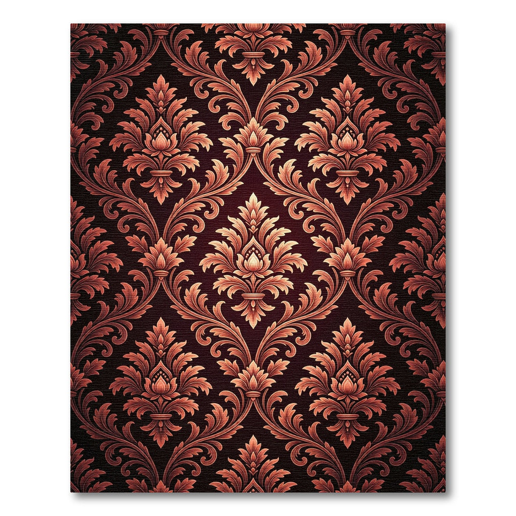 Ornate Burgundy Floral Damask Rug