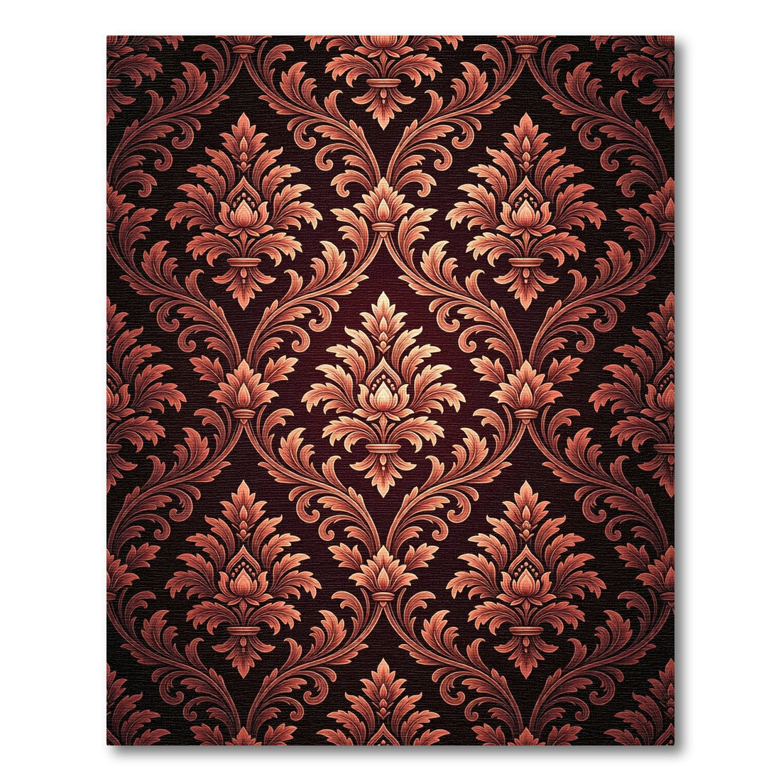 Ornate Burgundy Floral Damask Rug