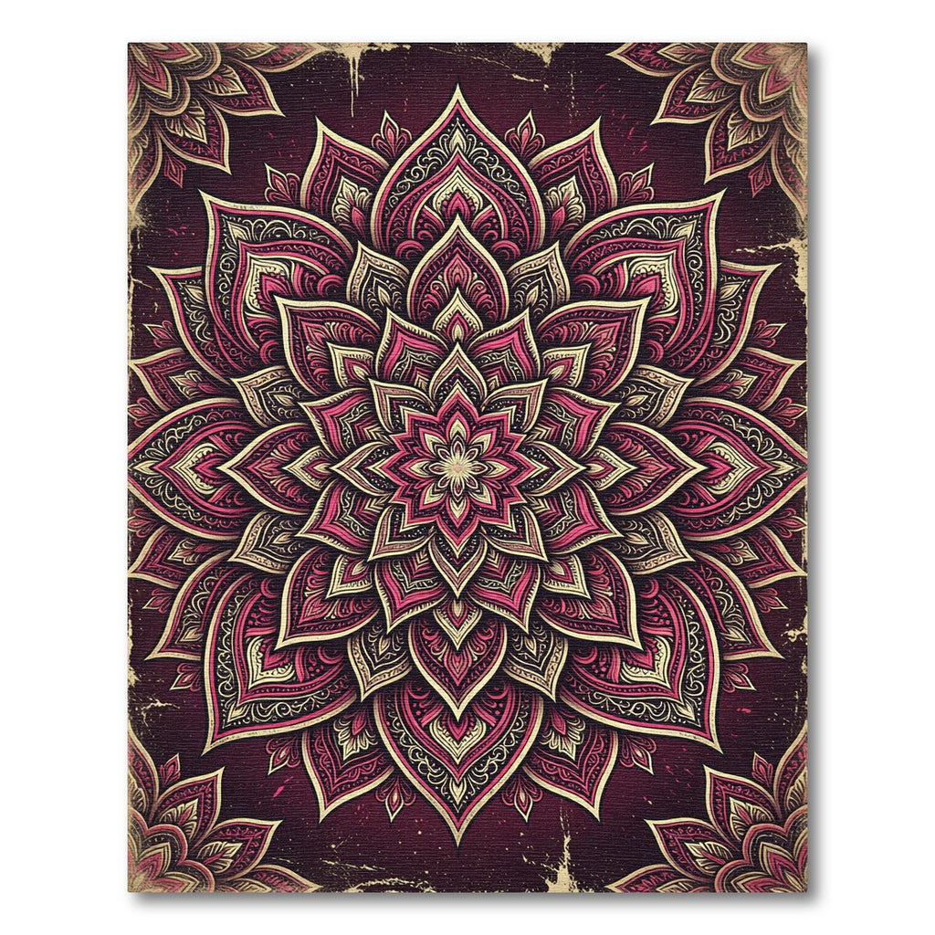 Intricate Crimson Floral Mandala Rug