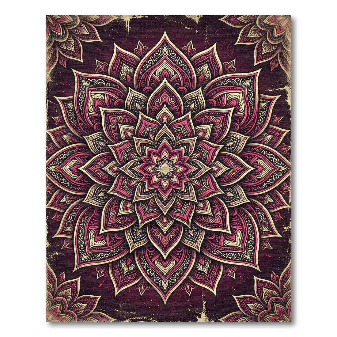 Intricate Crimson Floral Mandala Rug