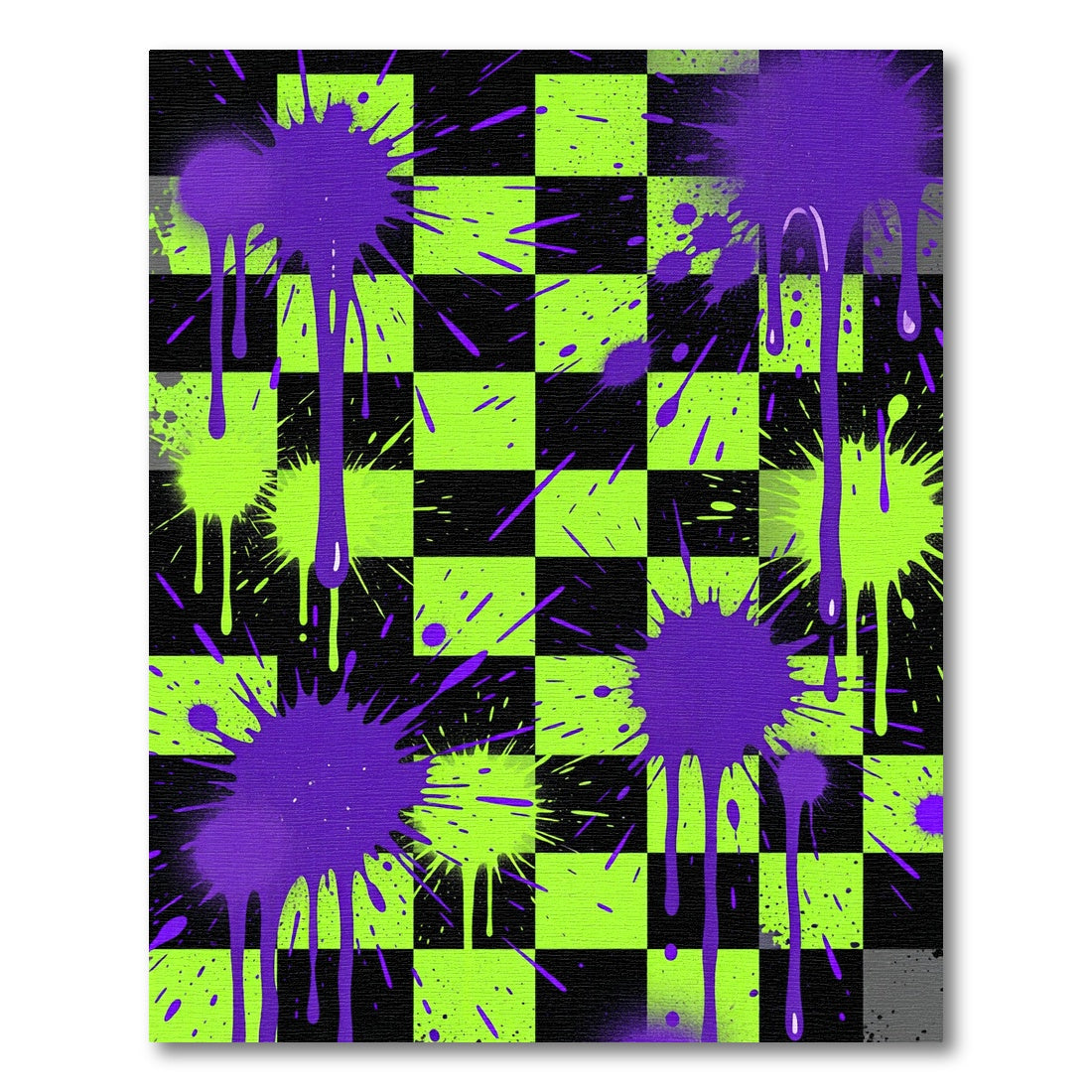 Electric Neon Splatter Checkerboard Art Rug