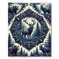 Blue Woodland Elk Bear Alpine Medallion Rug