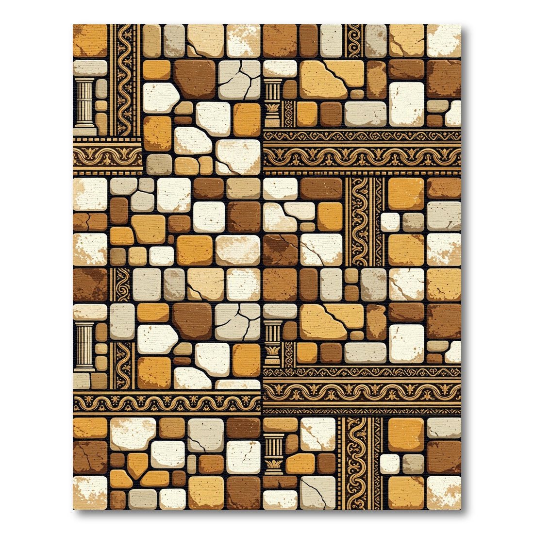 Terracotta Stone Mosaic Ancient Border Rug