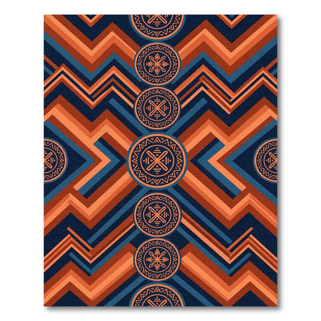 Geometric Tribal Ochre Blue Zigzag Rug