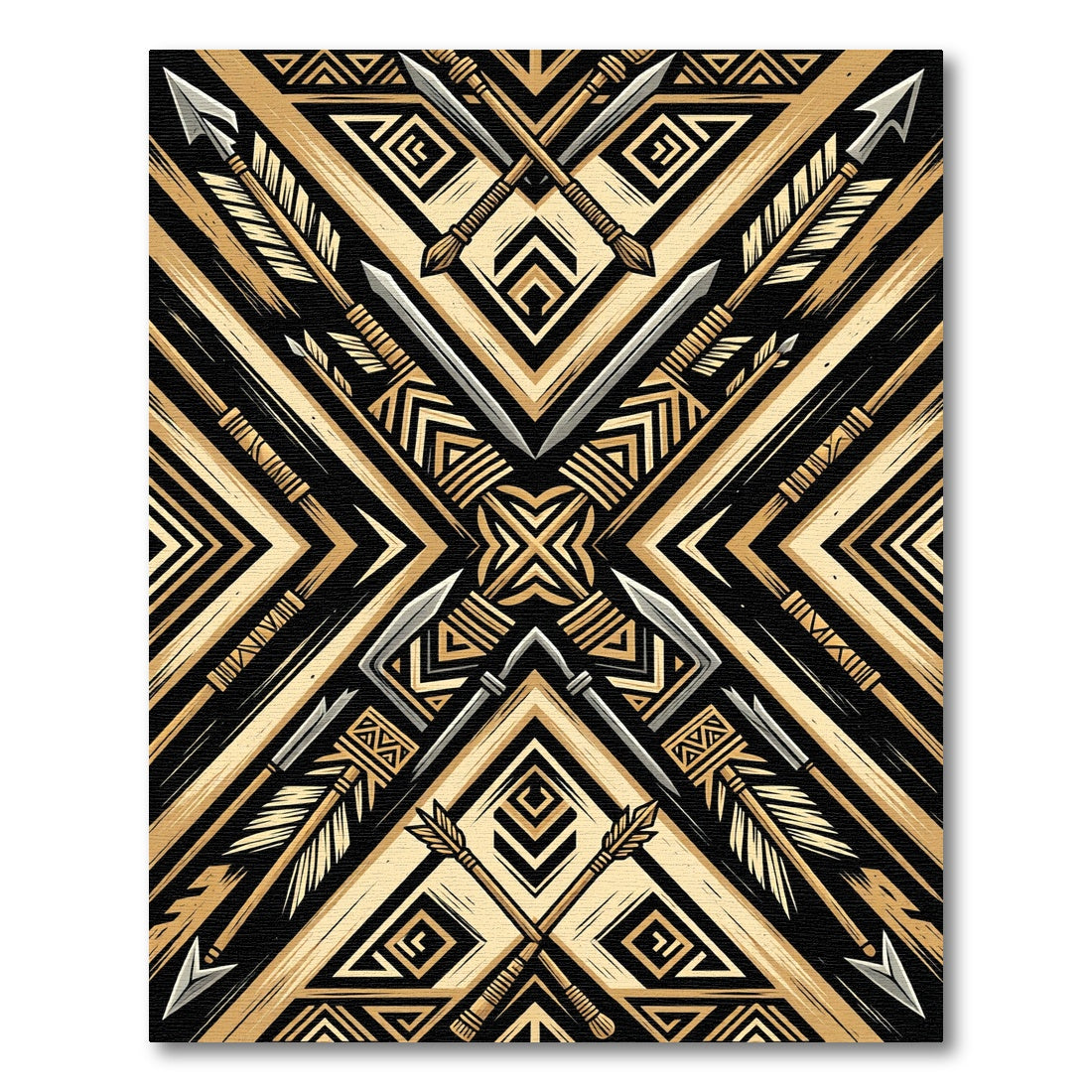 Tribal Arrows Gold Geometric Rug