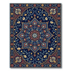 Intricate Navy Floral Medallion Tapestry Rug