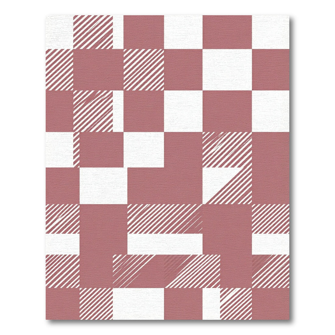 Blush Pink Checkered Geometric Grid Rug