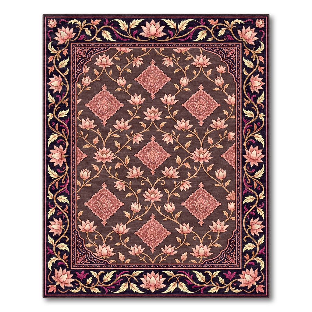 Brown Lotus Medallion Floral Accent Rug