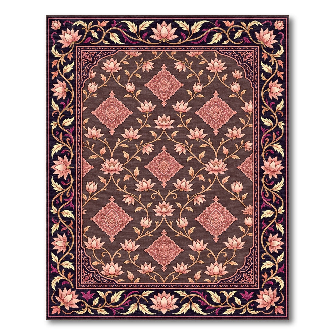 Brown Lotus Medallion Floral Accent Rug